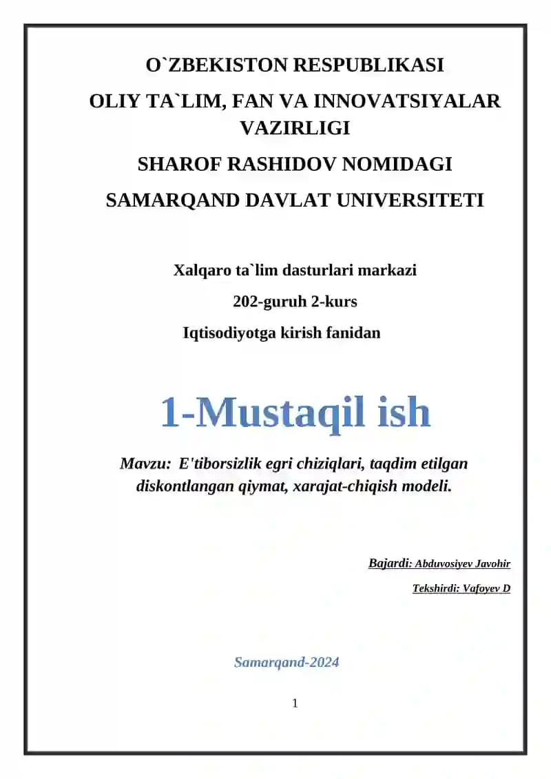 E'tiborsizlik egri chiziqlari, diskontlangan qiymat, xarajat-chiqish modeli