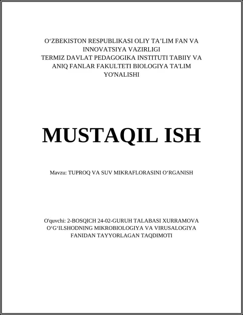 Tuproq mikrobiy xilma-xilligi va tarkibi