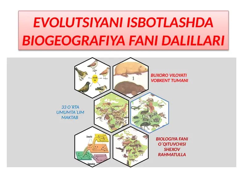 EVOLUTSIYANI ISBOTLASHDA BIOGEOGRAFIYA FANI DALILLARI