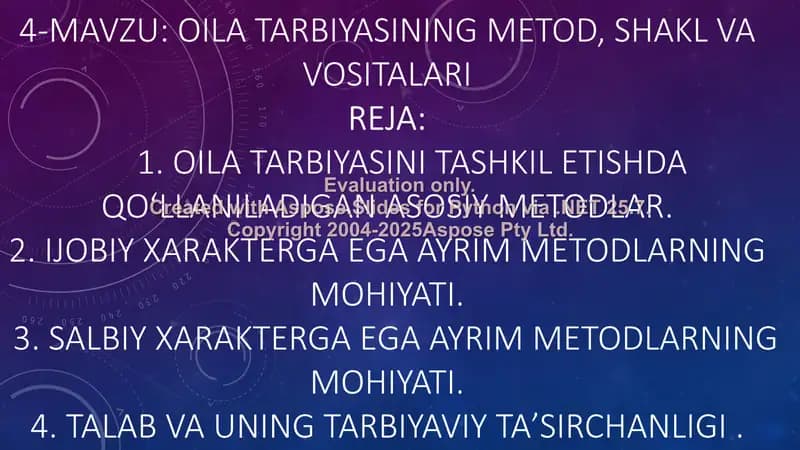 Oila Tarbiyasi Metodlari