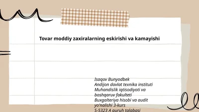 Tovar moddiy zaxiralarning eskirishi va kamayishi