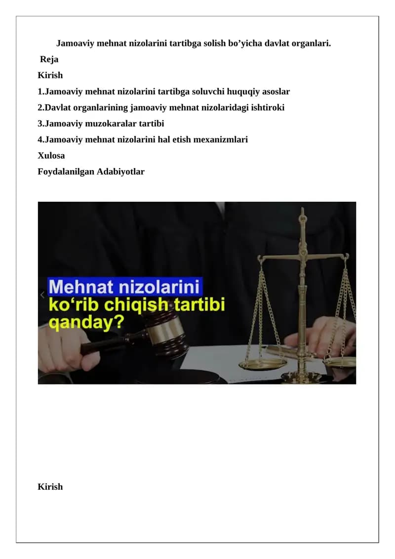 Jamoaviy mehnat nizolarini tartibga solish bo’yicha davlat organlari