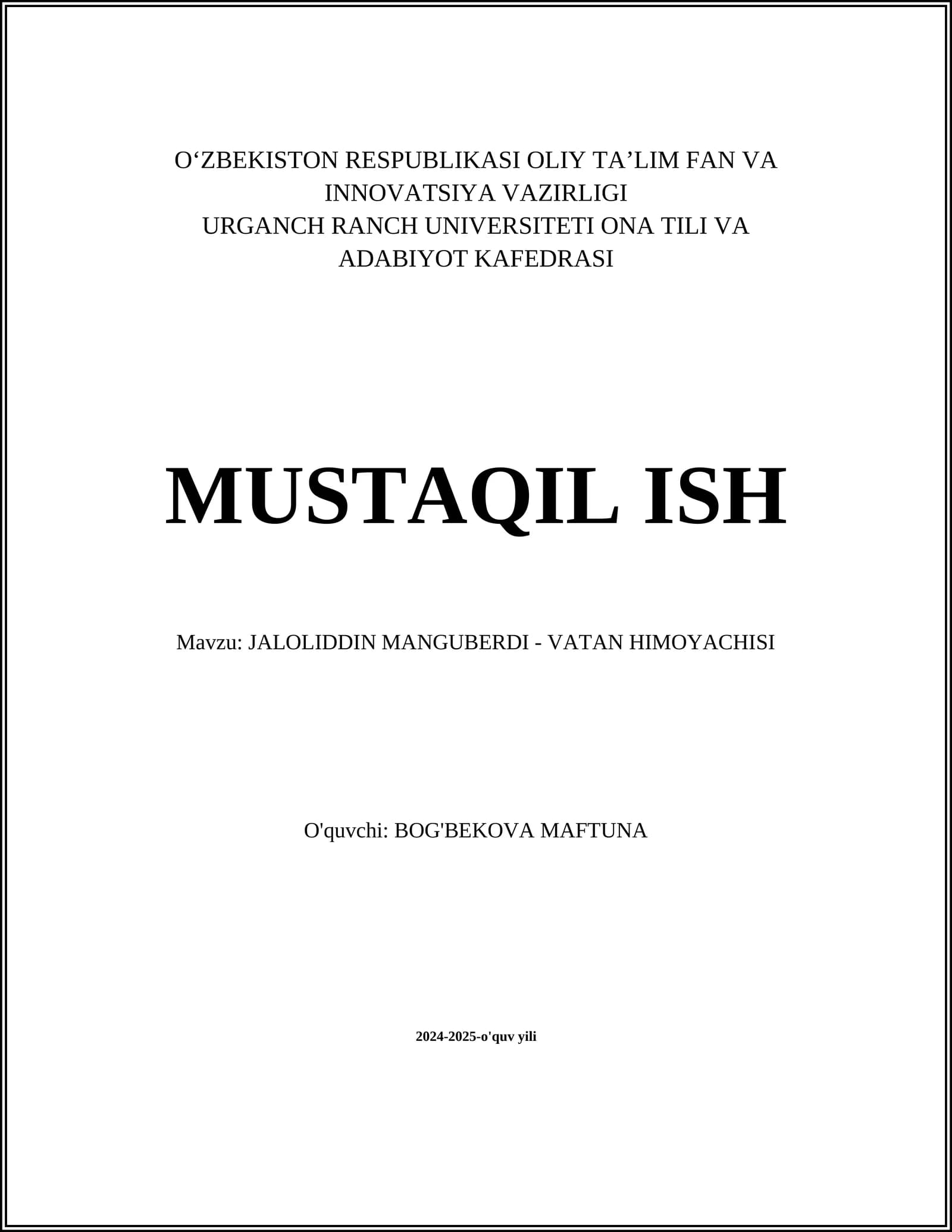 JALOLIDDIN MANGUBERDI - VATAN HIMOYACHISI