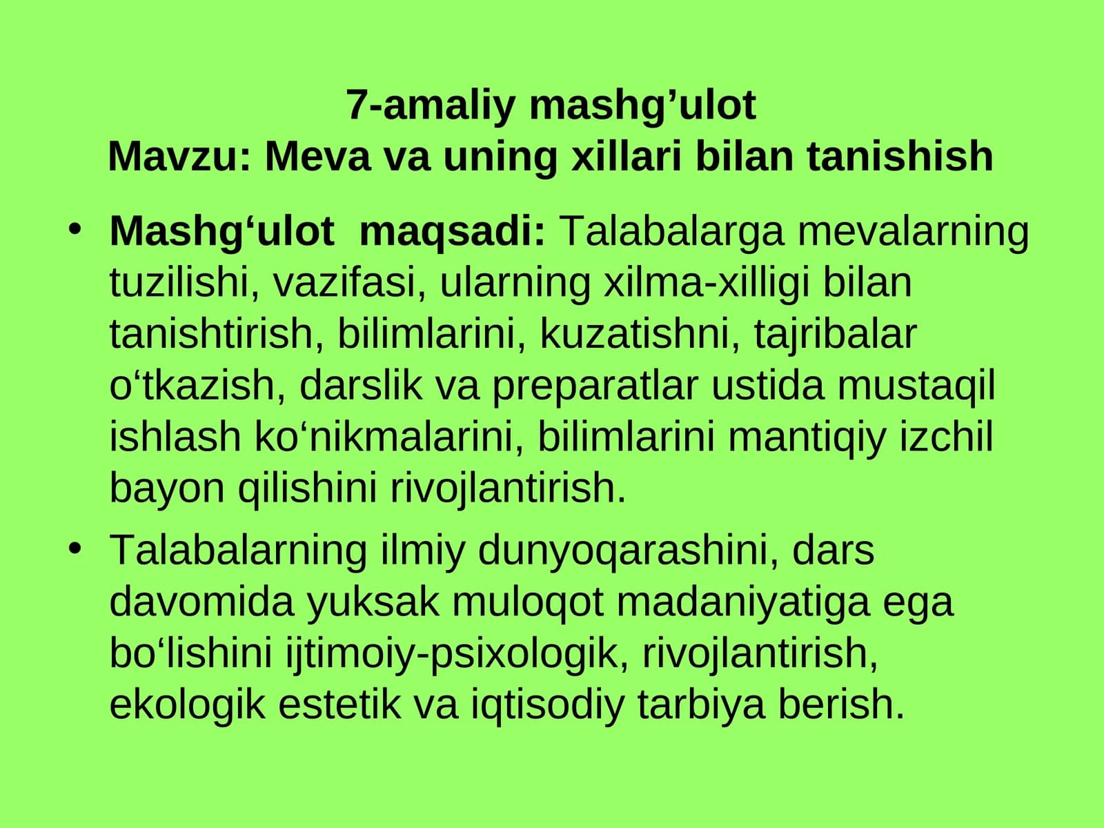 Meva va uning xillari bilan tanishish