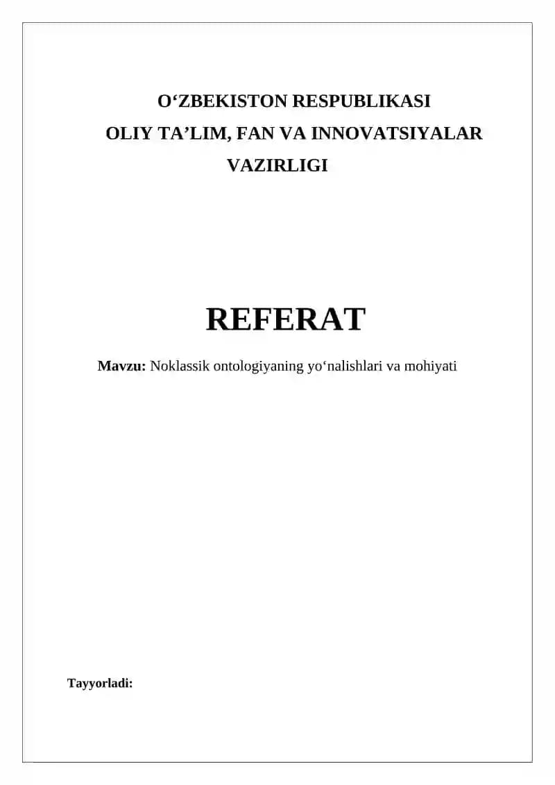 Noklassik ontologiyaning yo‘nalishlari va mohiyati