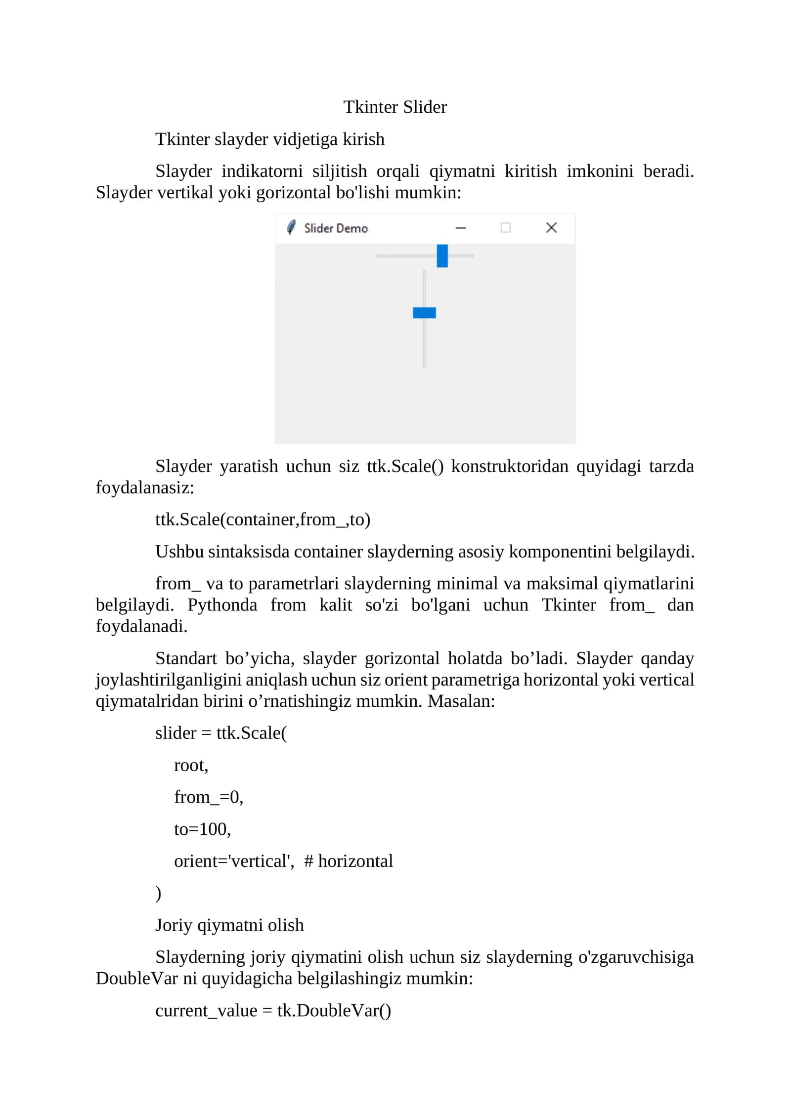 Tkinter Slider