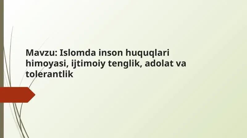 Islomda inson huquqlari himoyasi, ijtimoiy tenglik, adolat va tolerantlik