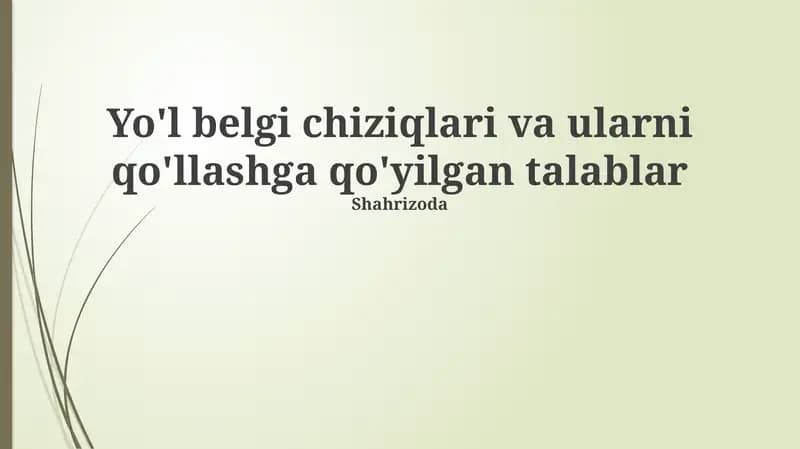 Yo'l belgi chiziqlari va ularni qo'llashga qo'yilgan talablar