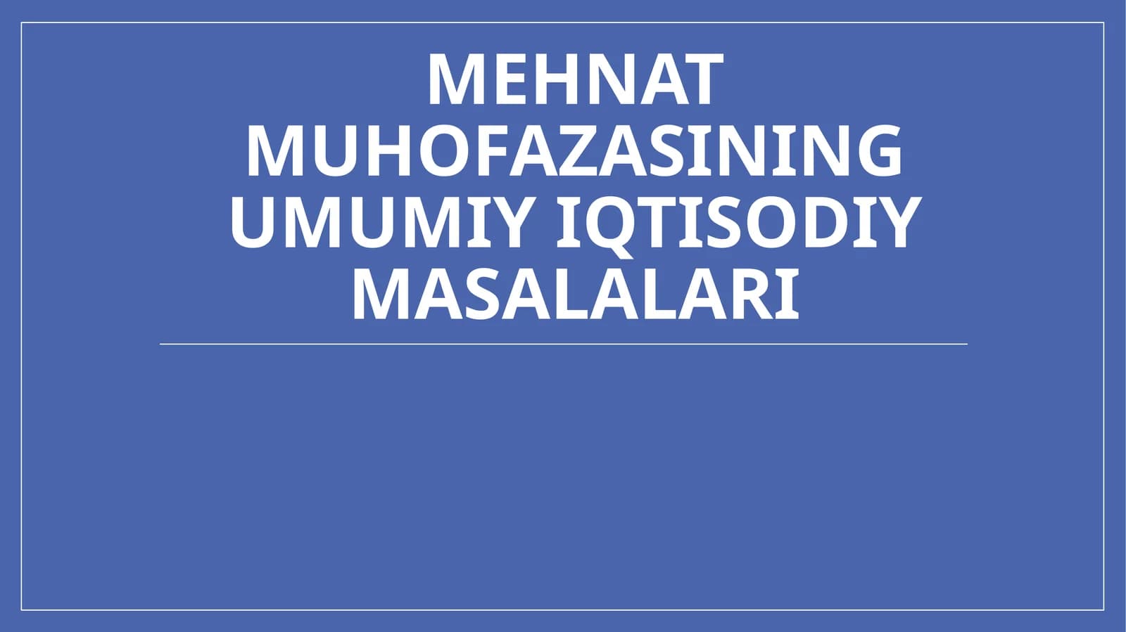 Mehnat Muhofazasining umumiy iqtisodiy masalari.