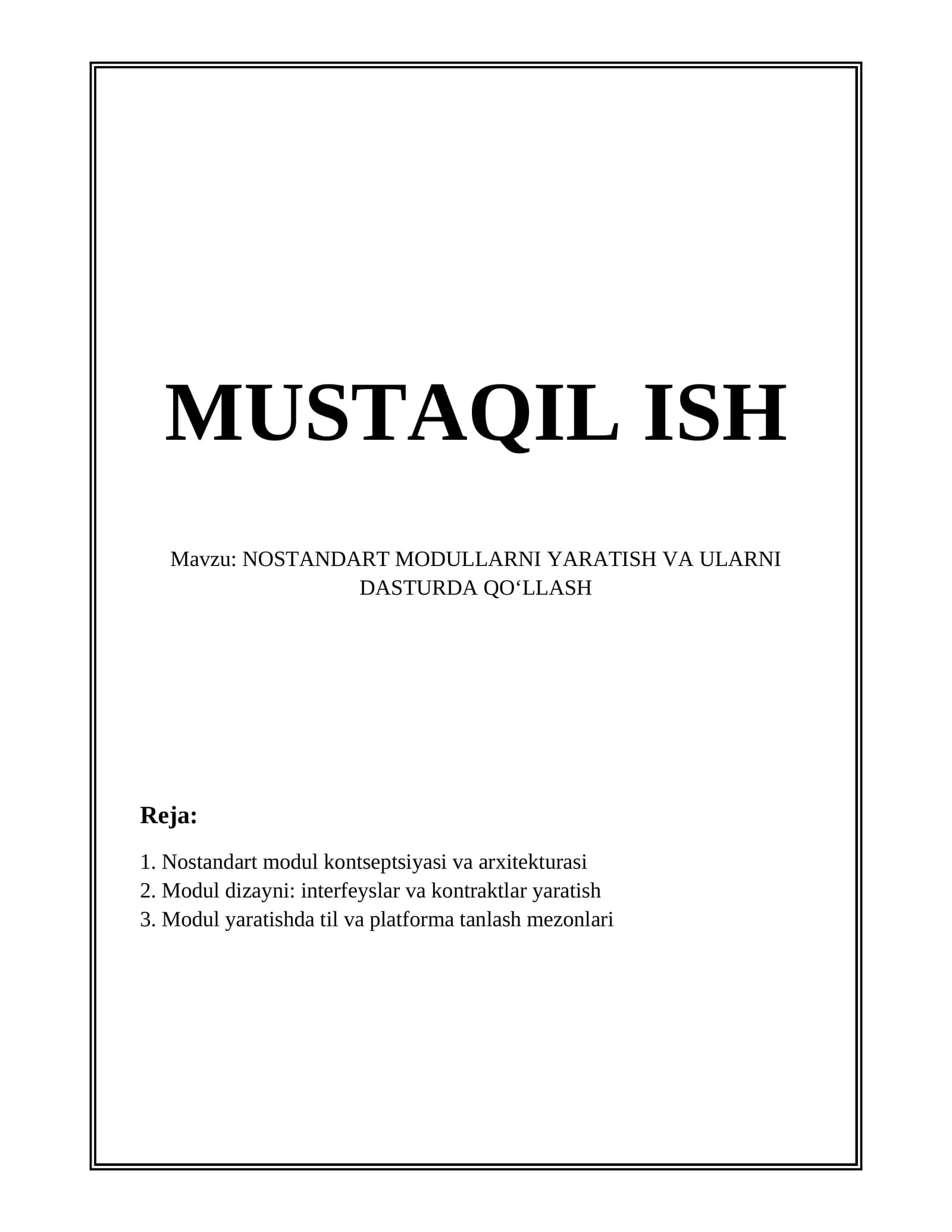 NOSTANDART MODULLARNI YARATISH VA ULARNI DASTURDA QO‘LLASH