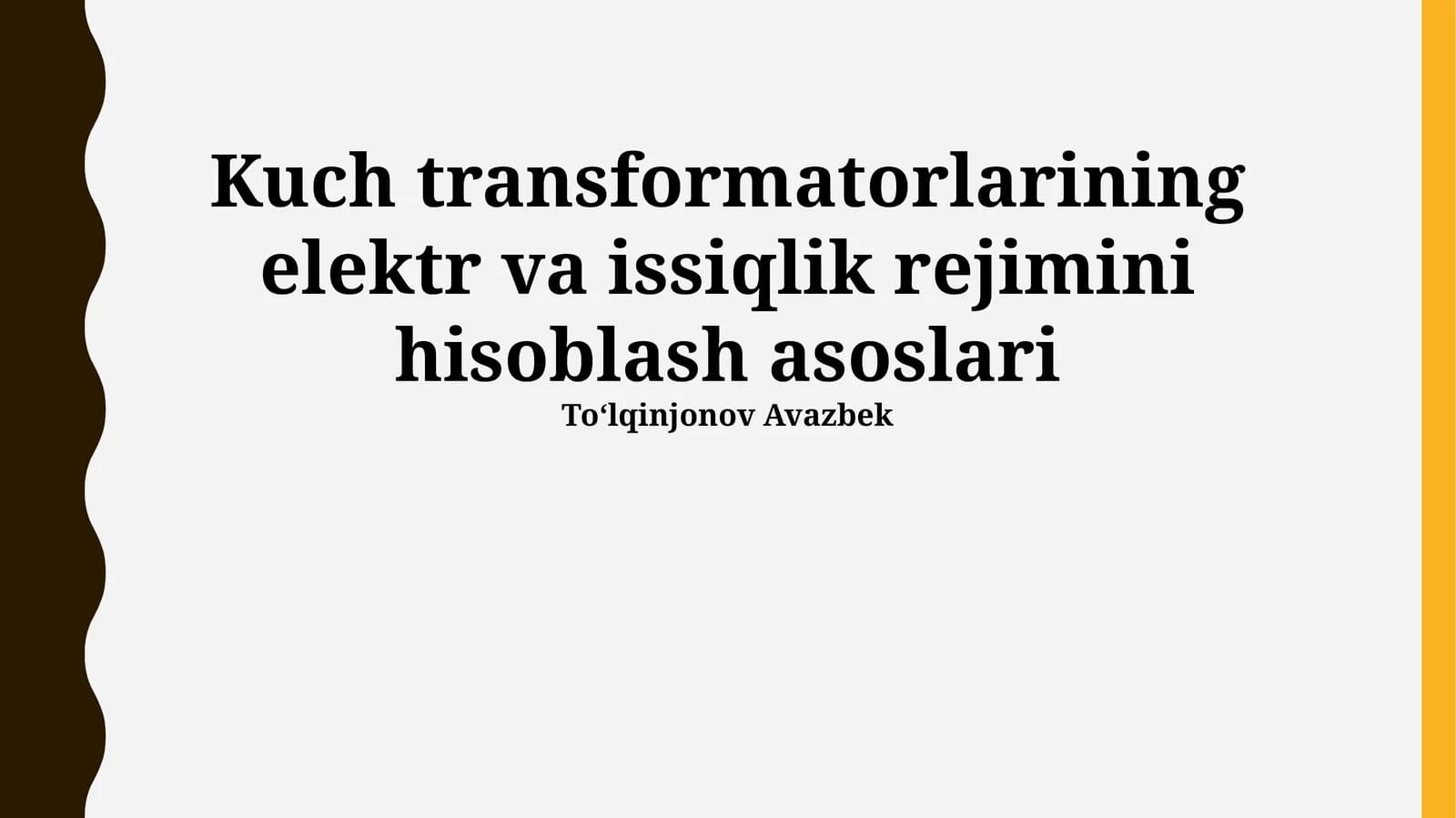 Kuch transformatorlarining elektr va issiqlik rejimini hisoblash asoslari