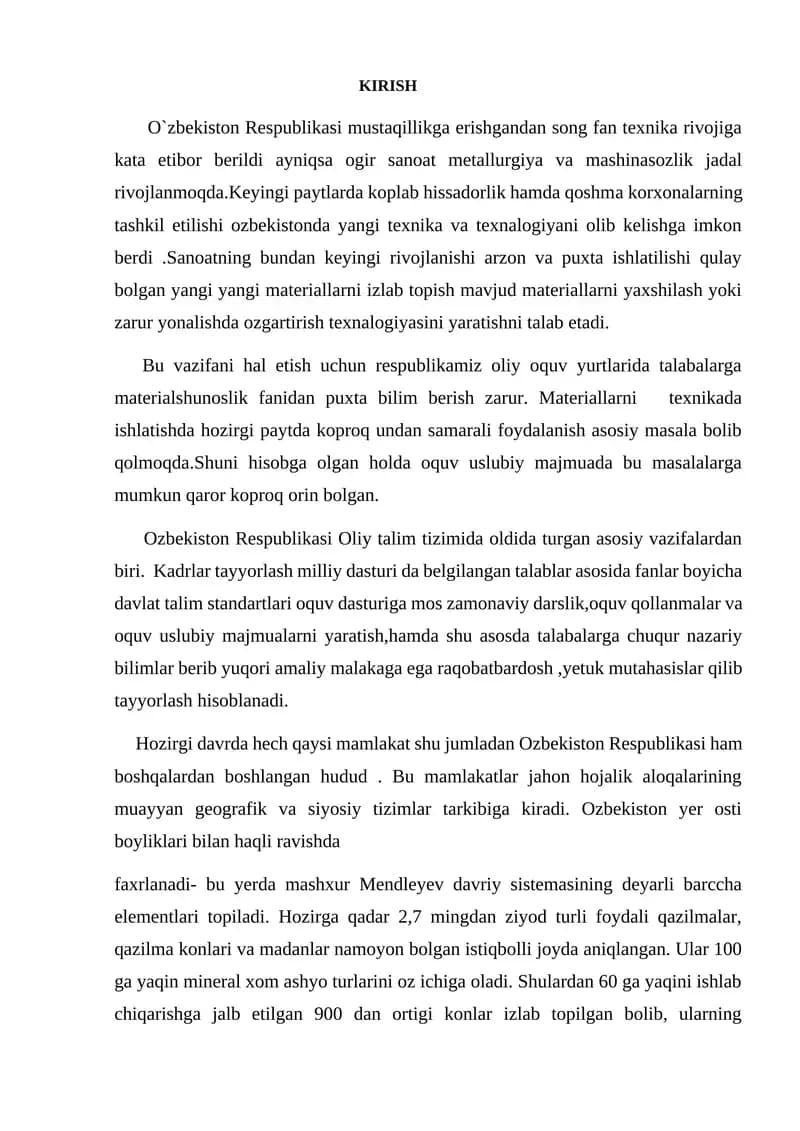 Materialshunoslik fanidan puxta bilim