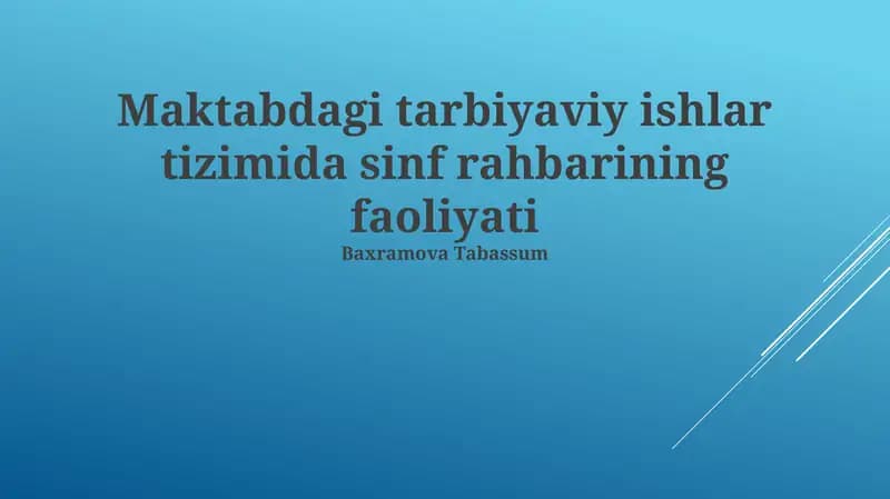 Sinf O'qituvchisi faoliyati