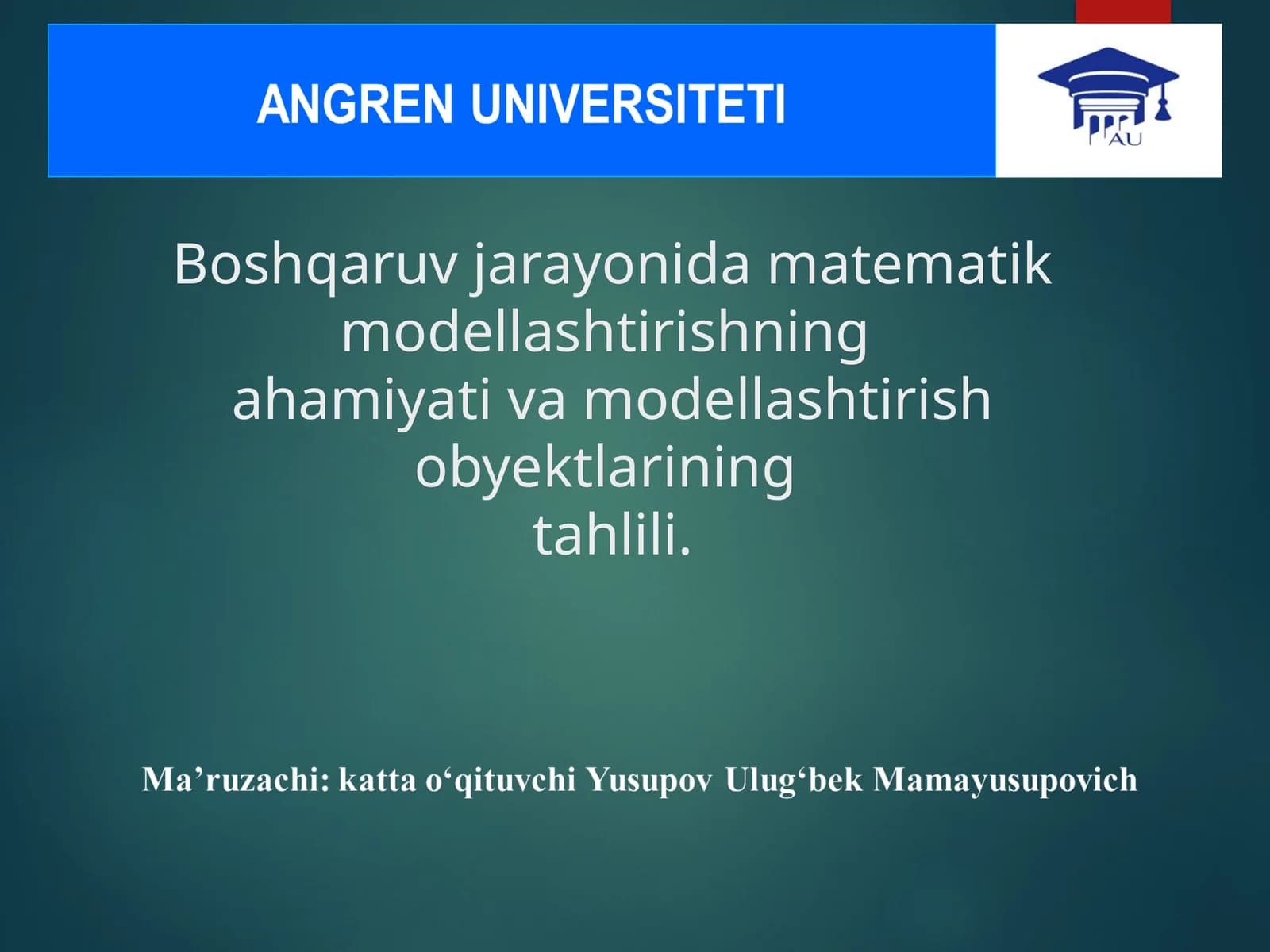 Modellashtirishning Iqtisodiy-Matematik Asoslari