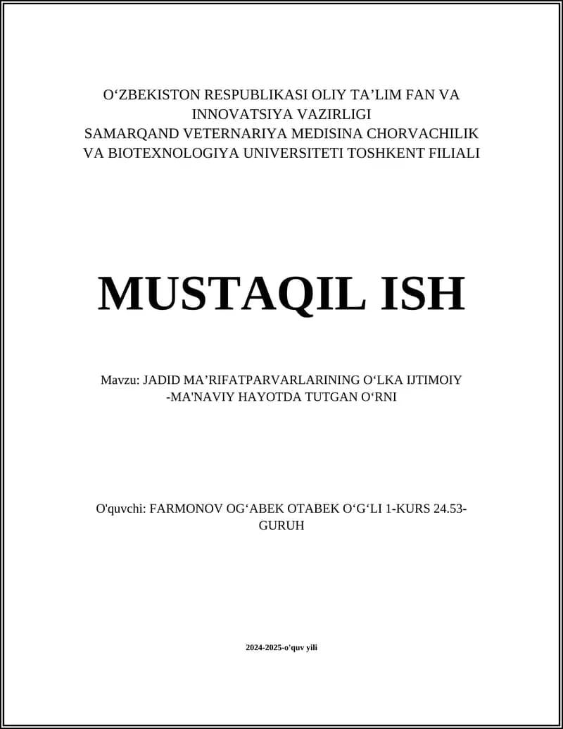 JADID MAʼRIFATPARVARLARINING OʻLKA IJTIMOIY -MA'NAVIY HAYOTDA TUTGAN OʻRNI