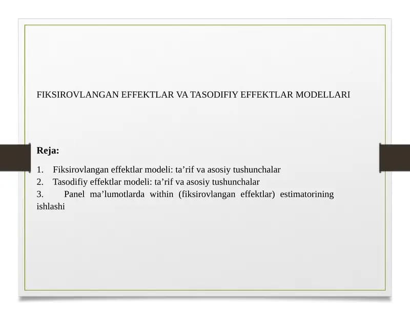 Fiksirovlangan effektlar va tasodifiy effektlar modellari