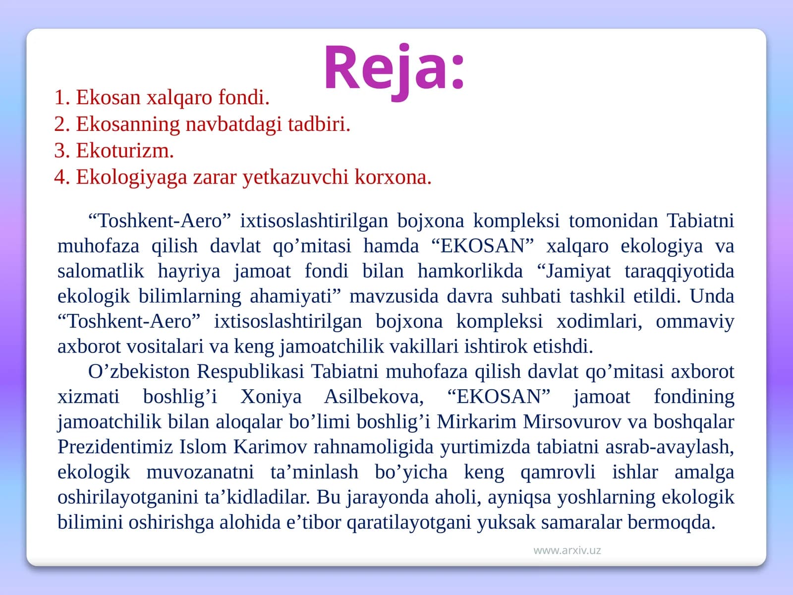 Jamiyat taraqqiyotida ekologik bilimlarning ahamiyati