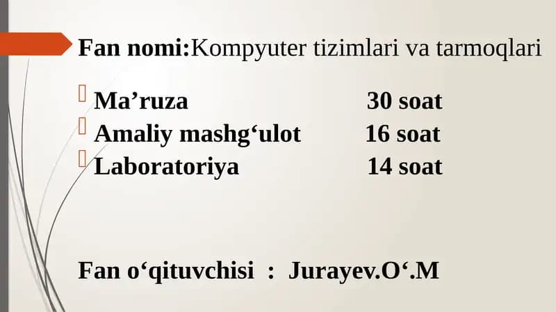 Kompyutertizimlari va tarmoqlar