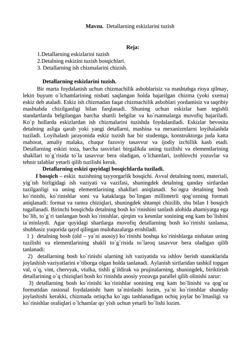 Detallarning eskizlarini tuzish