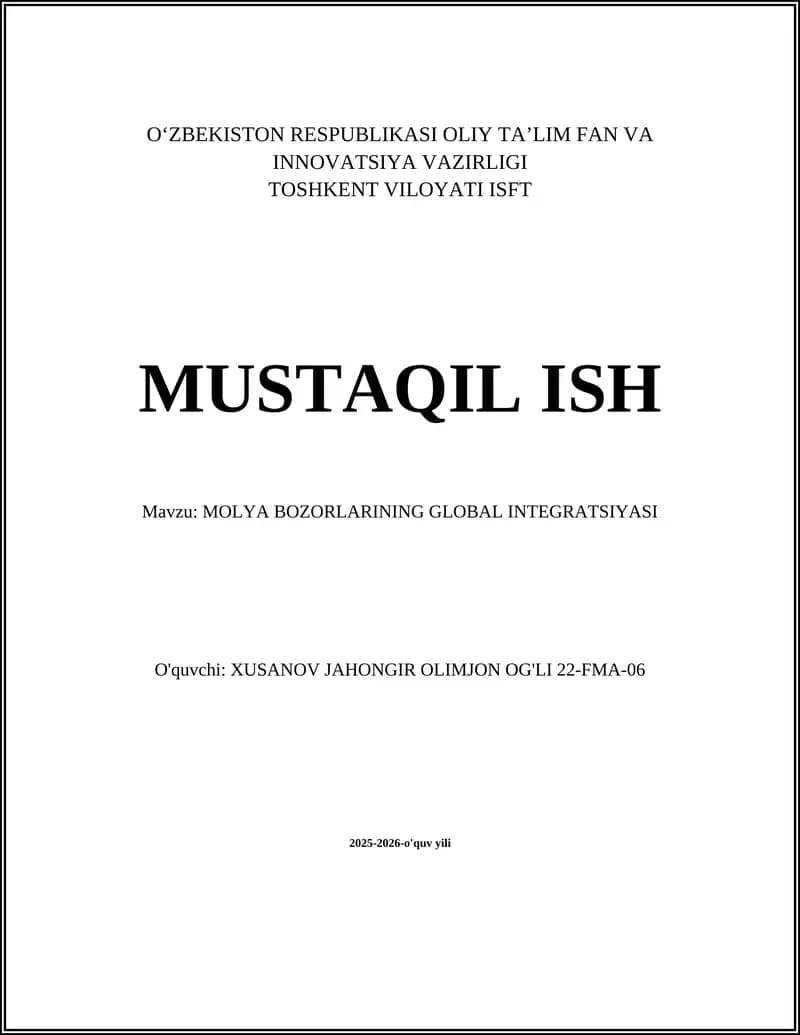 MOLYA BOZORLARINING GLOBAL INTEGRATSIYASI