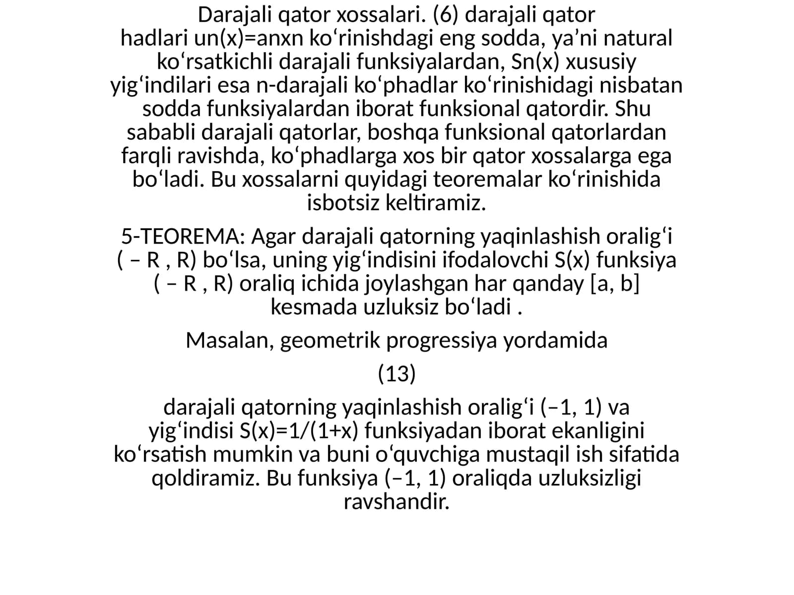 Darajali qator xossalari