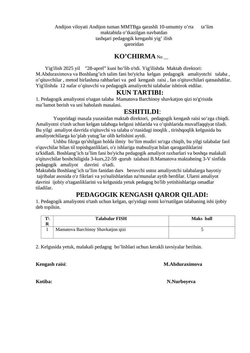 Pedagogik amaliyot davri