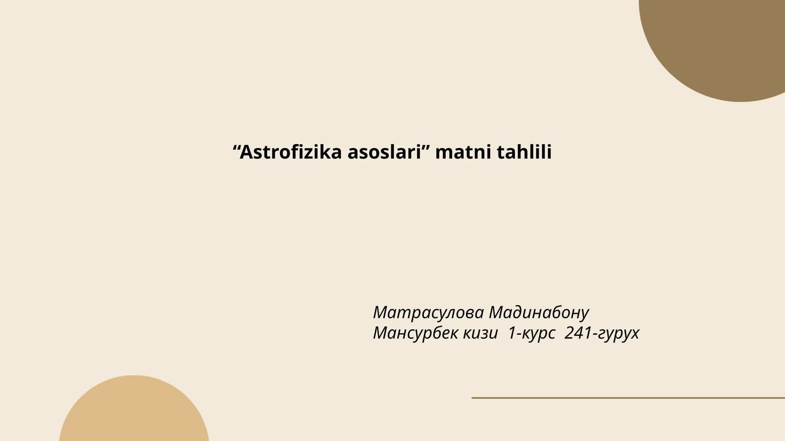Astrofizika asoslari matni tahlili