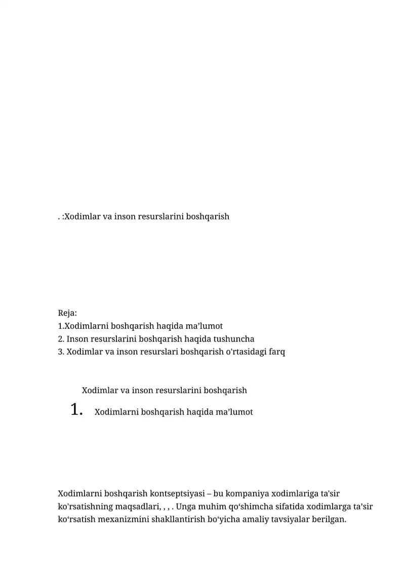 Xodimlar va inson resurslarini boshqarish