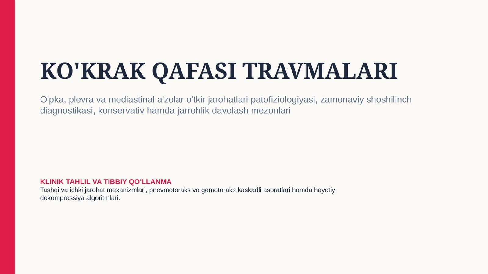 Ko‘krak qafasi travmalari — 15 slaydli professional tibbiy taqdimot |