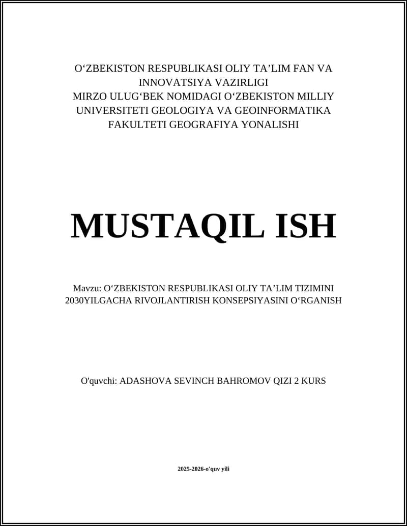 OʻZBEKISTON RESPUBLIKASI OLIY TA’LIM FAN VA INNOVATSIYA VAZIRLIGI