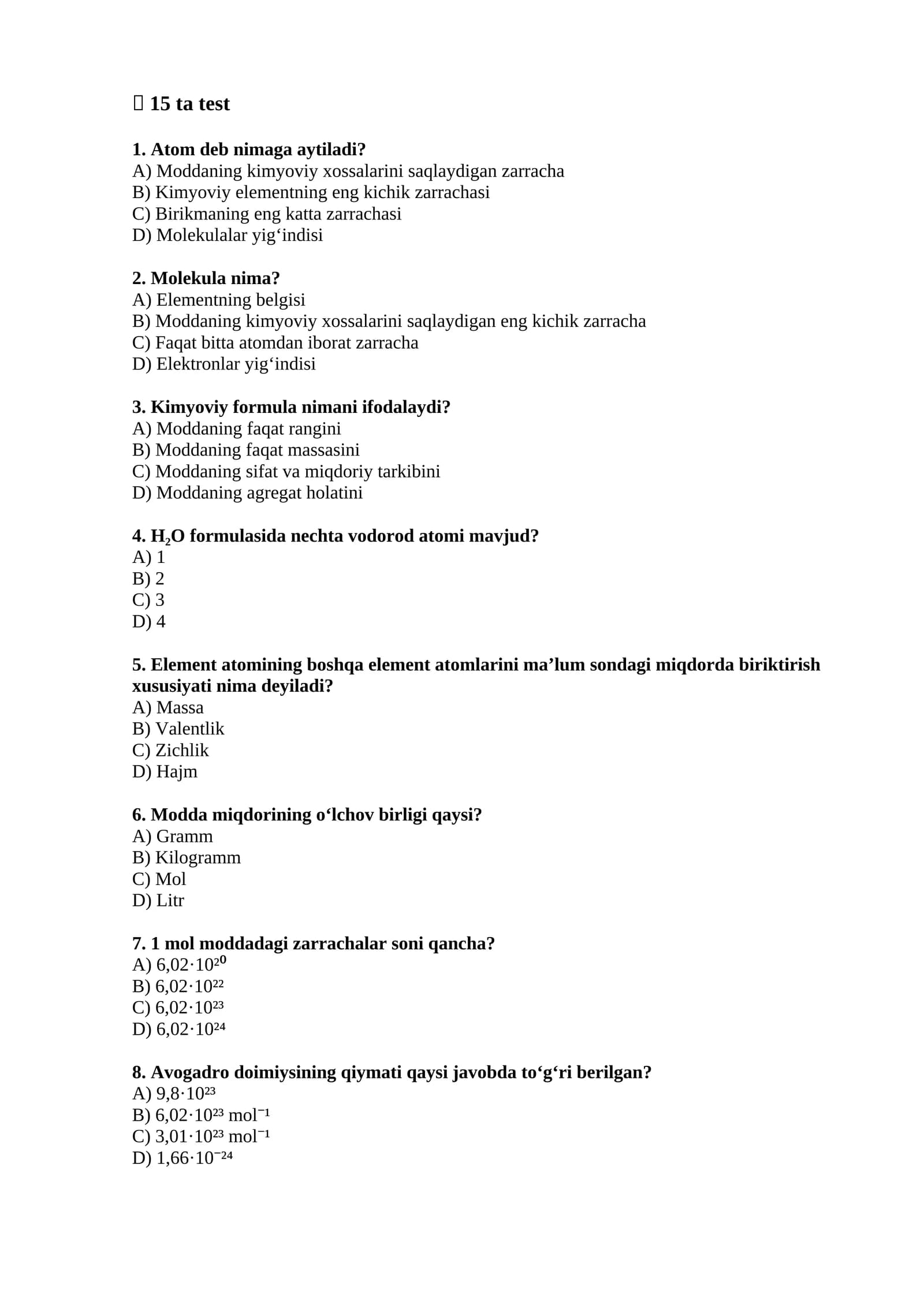 Kimyoviy test