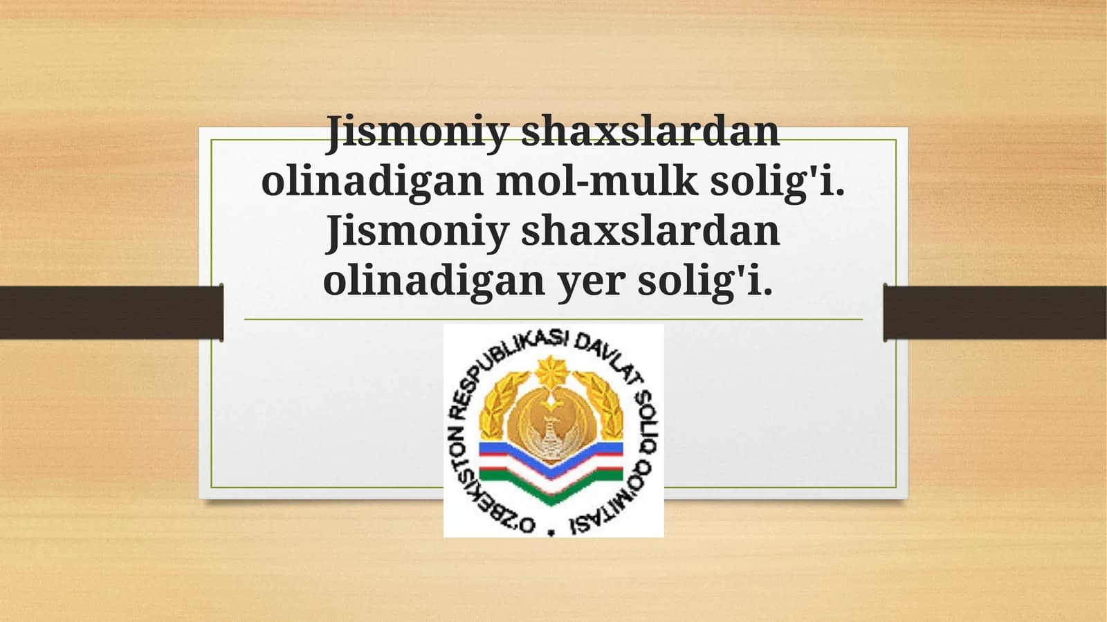 Taqdimot Jismoniy shaxslardan olinadigan mol-mulk solig'i. Jismoniy shaxslardan olinadigan yer solig'i.