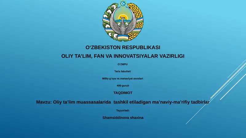 Oliy ta’lim muassasalarida tashkil etiladigan ma’naviy-ma’rifiy tadbirlar