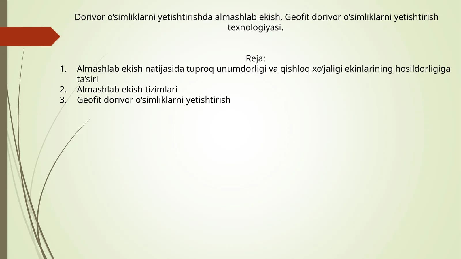 Geofit Dorivor O‘simliklarni Yetishtirish Texnologiyasi