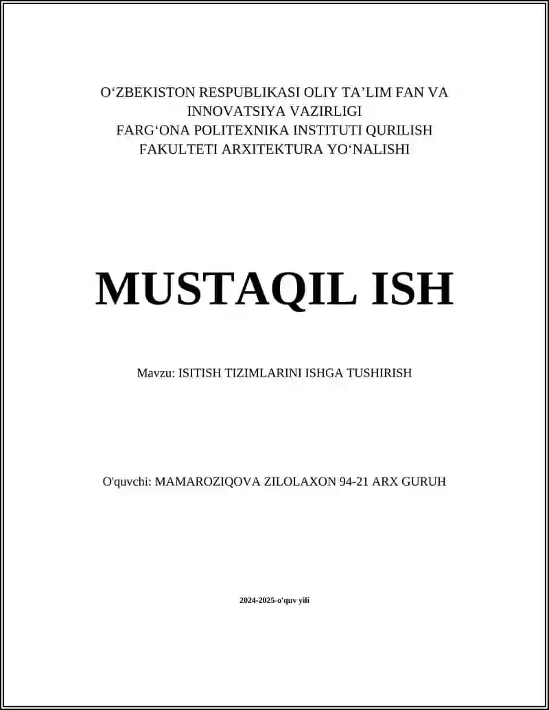 ISITISH TIZIMLARINI ISHGA TUSHIRISH