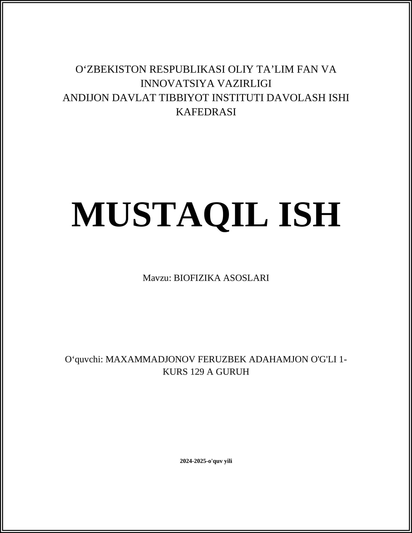 BIOFIZIKA ASOSLARI