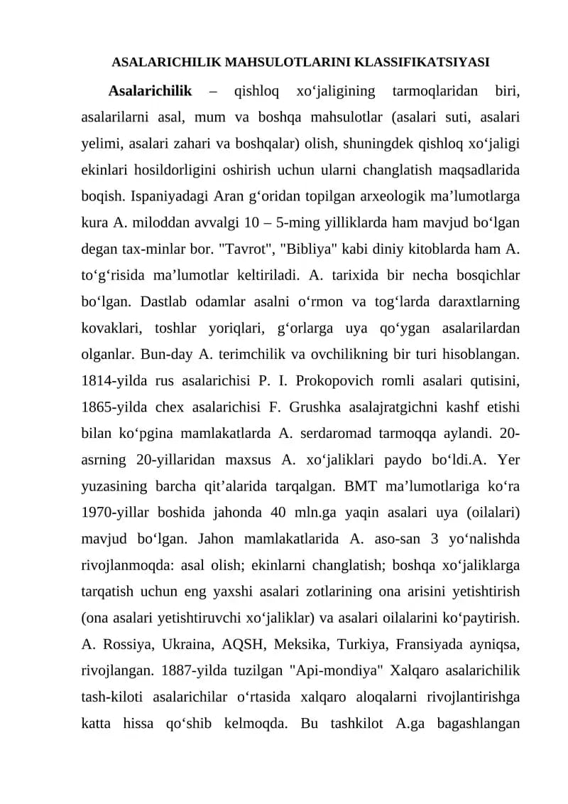 Asalarichilik Mahsulotlari