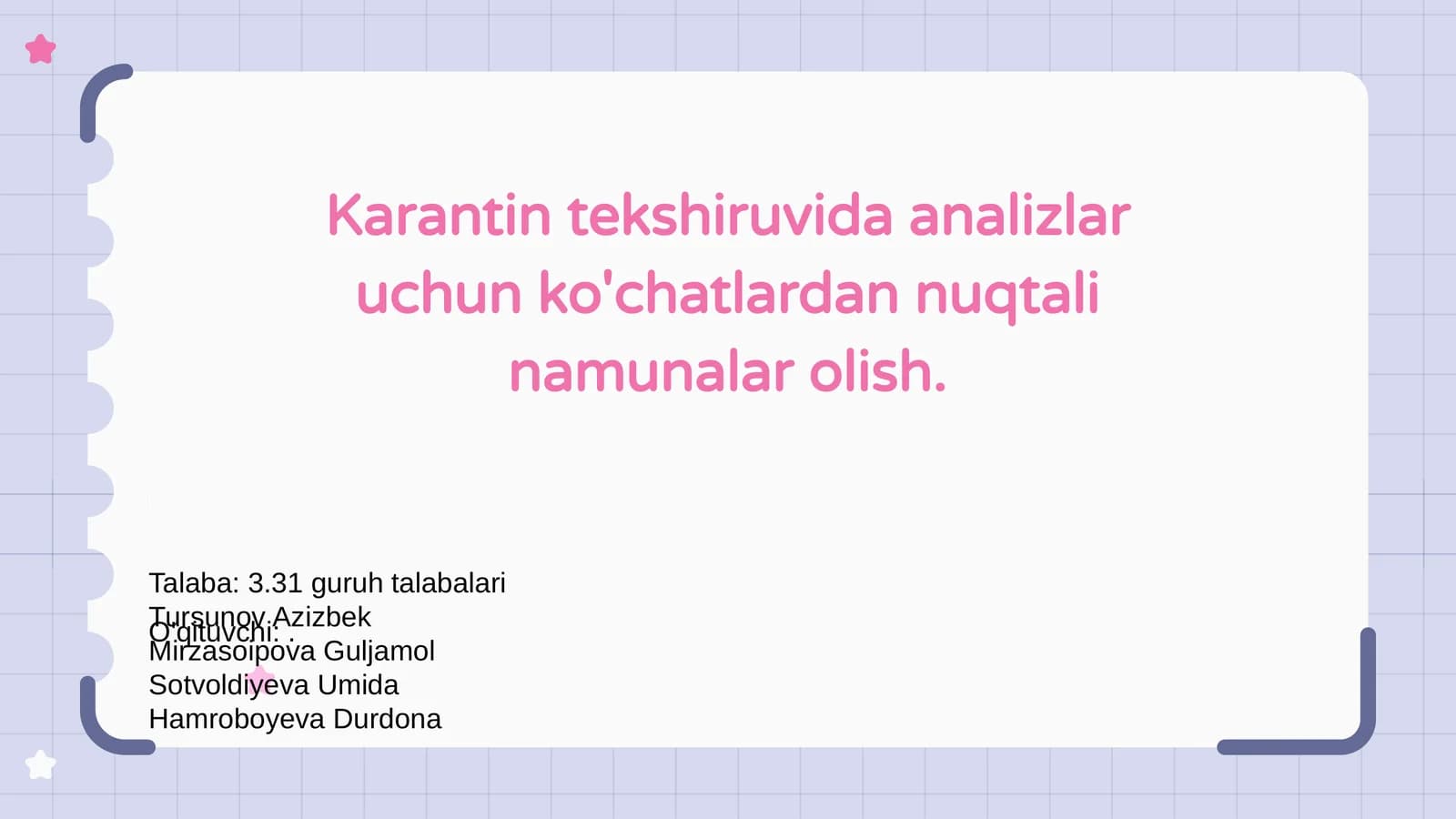 Karantin tekshiruvida analizlar uchun ko'chatlardan nuqtali namunalar olish