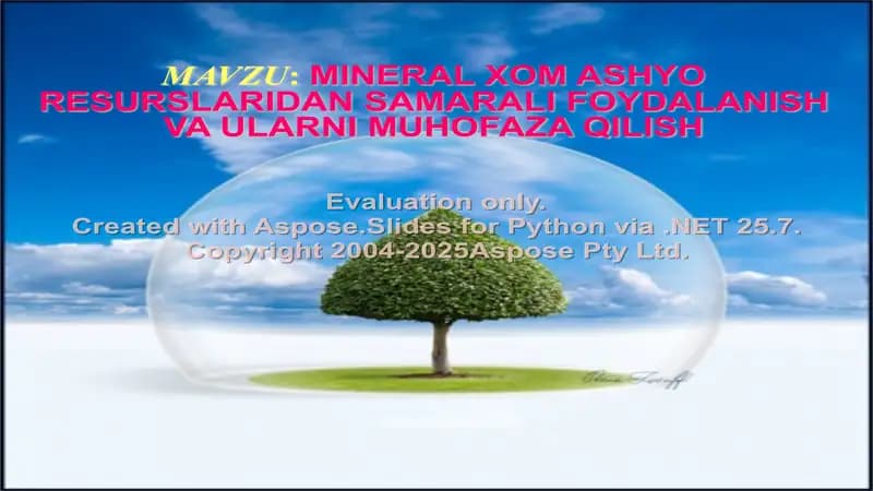 MINERAL XOM ASHYO RESURSLARIDAN SAMARALI FOYDALANISH VA ULARNI MUHOFAZA QILISH