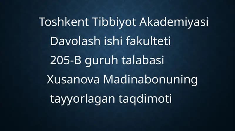 Xusanova Madinabonun taqdimoti