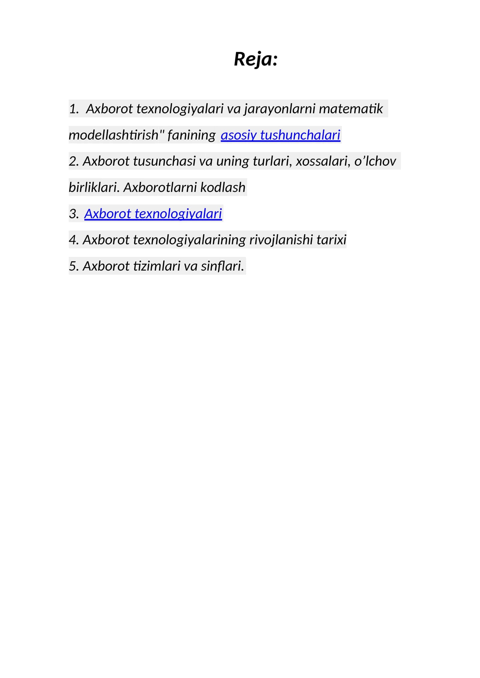 Axborot texnologiyalari va jarayonlarni matematik modellashtirish