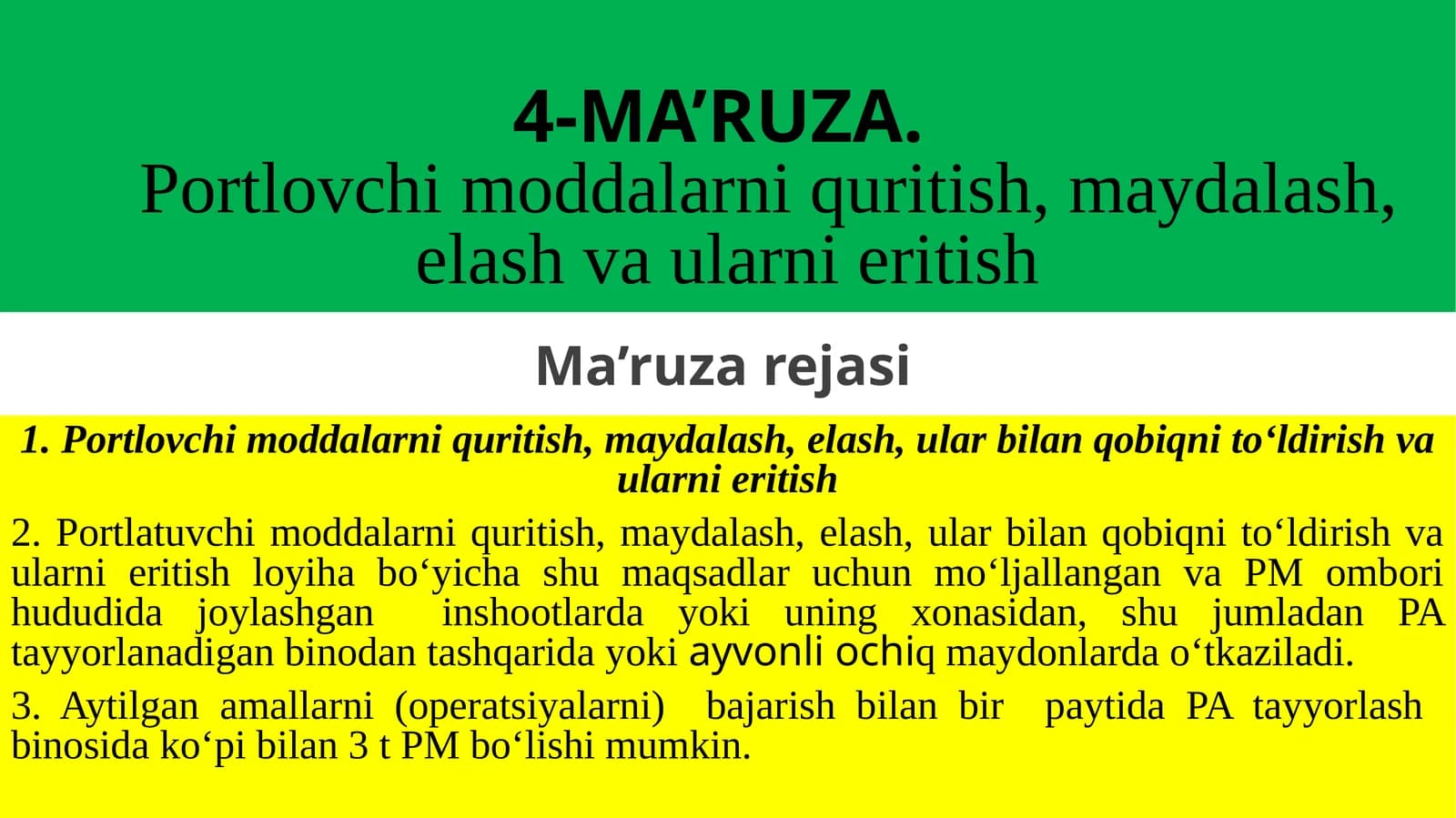 Portlovchi moddalarni quritish, maydalash, elash va ularni eritish