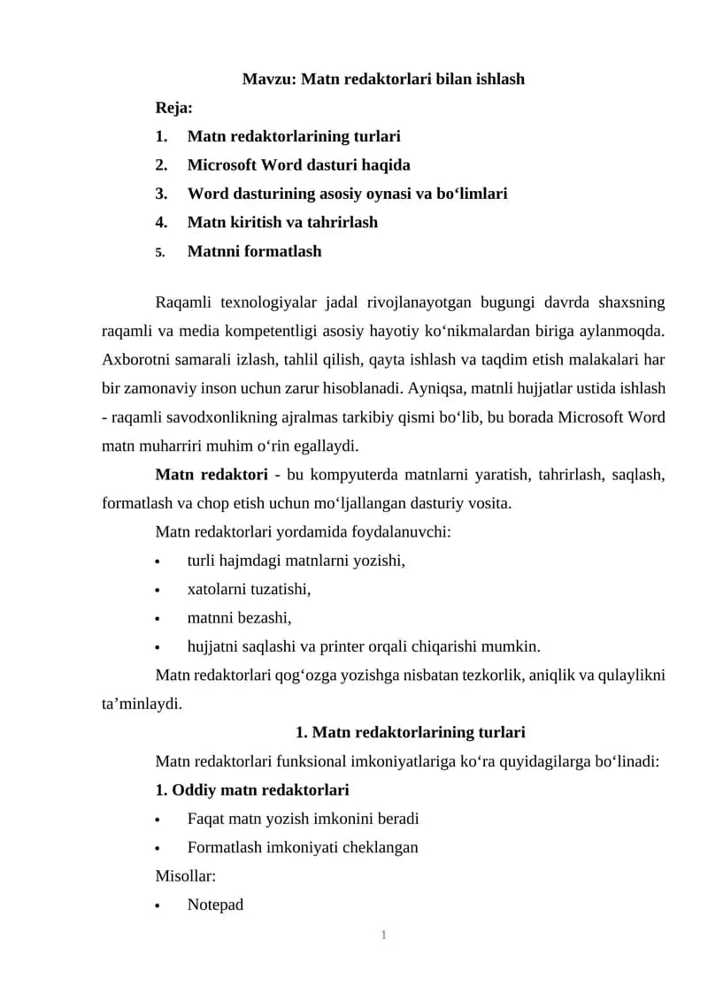 Matn redaktorlari bilan ishlash