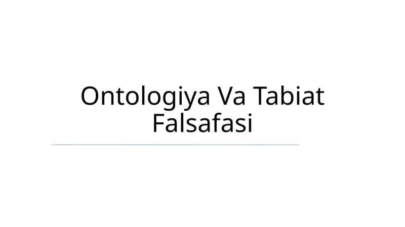 Ontologiya Va Tabiat Falsafasi
