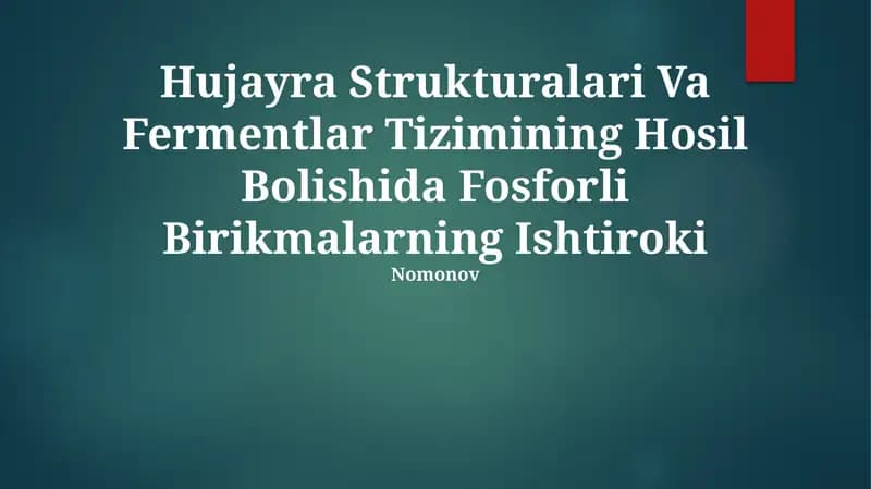 Hujayra Strukturalari Va Fermentlar Tizimi