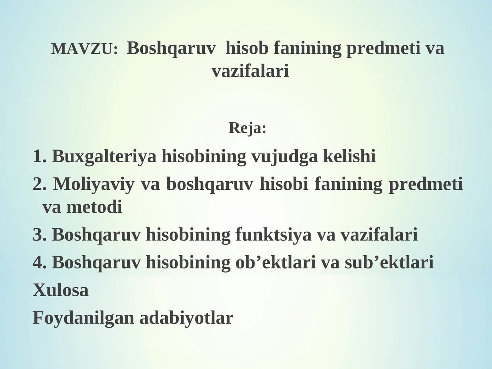 Boshqaruv hisob fanining predmeti va vazifalari