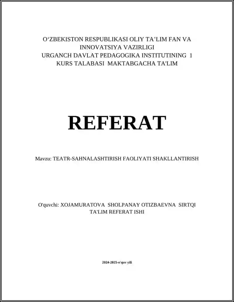 TEATR-SAHNALASHTIRISH FAOLIYATI SHAKLLANTIRISH
