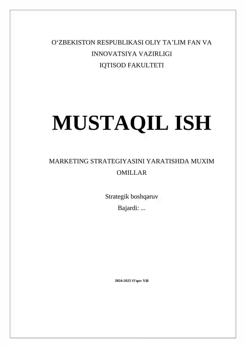 MARKETING STRATEGIYASINI YARATISHDA MUXIM OMILLAR