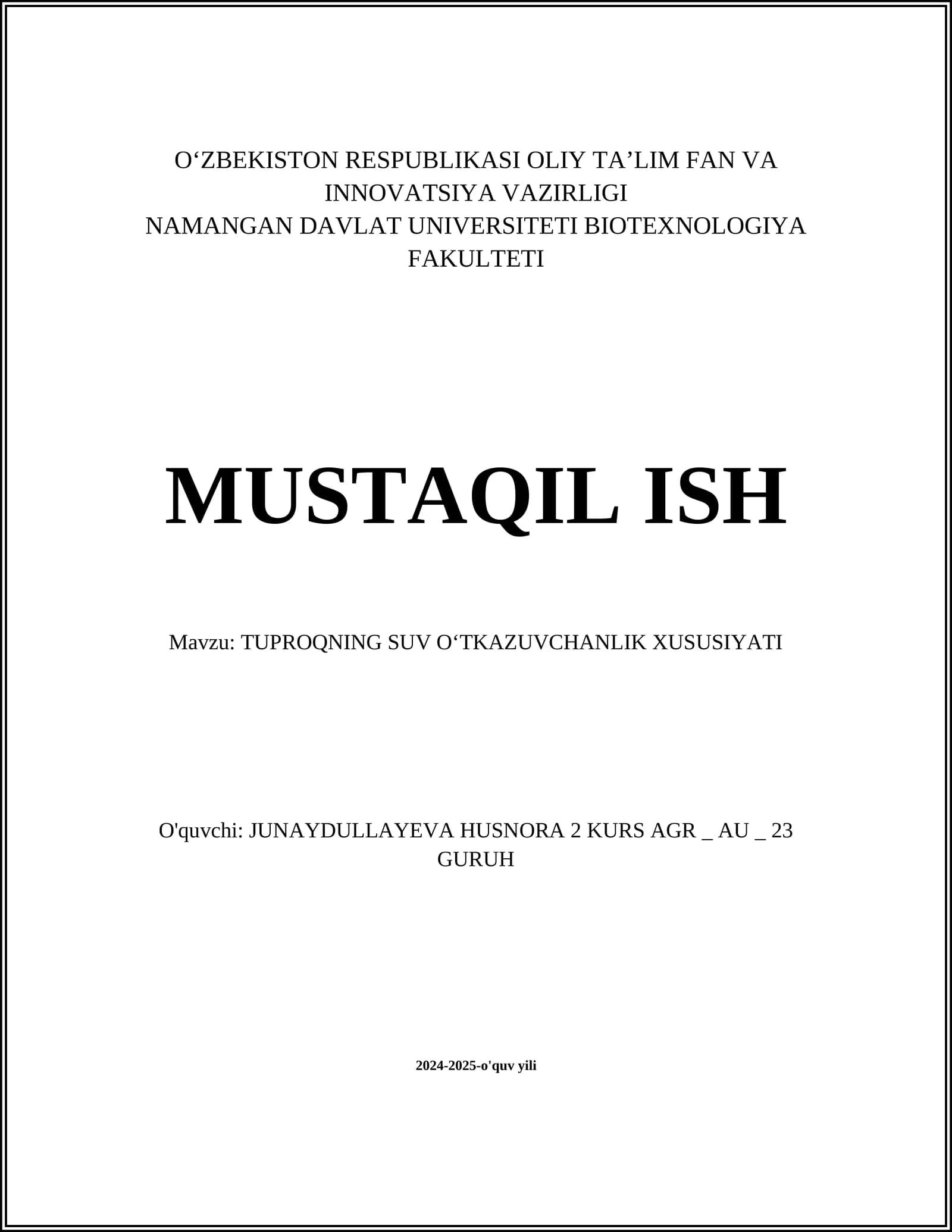 Tuproqning Suv Oʻtkazuvchanligi