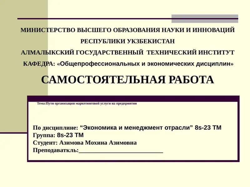 Пути организации маркетинговой услуги на предприятии